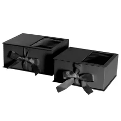 Luxe Gift Flower Box Window Ribbon Set 2 Black (24x20x11Hcm)