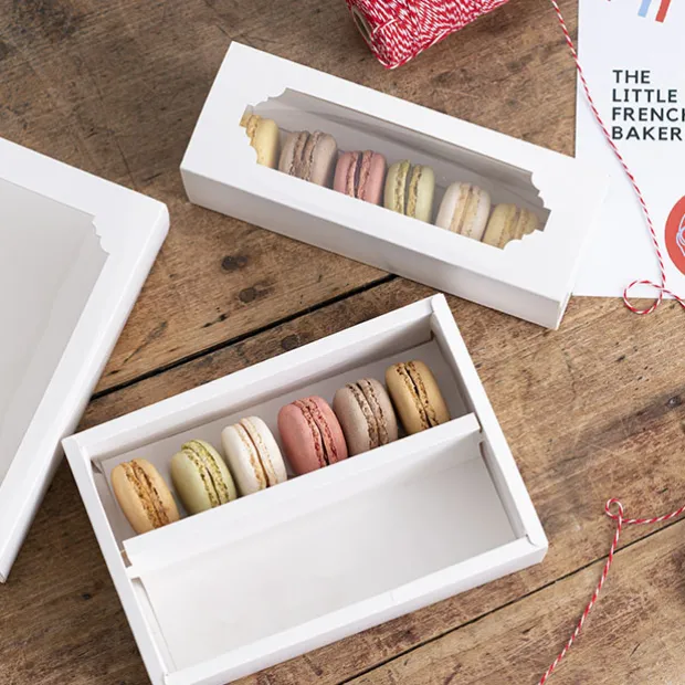 Macaron Sliding Window Box 6 White Pack 10 (185x65x50Hmm)