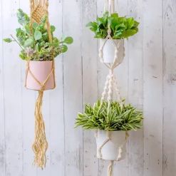 Macrame Hanging Double Pot Holder Twist White (140cm)