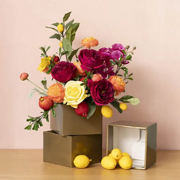 Medium No.6 Posy Box Autolock Base Pk10 Gold (16x12cmH)