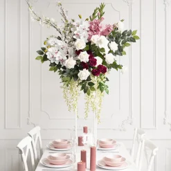 Metal Centrepiece Flower Table Stand KD White (20x20x80cmH)