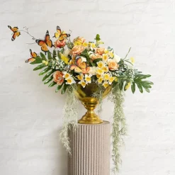 Metal Compote Round Bowl Vase Gold (38cmDx31.5cmH)