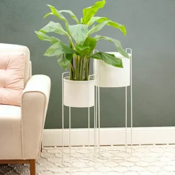 Metal Display Stand With Round Pot White (23Dx65cmH)