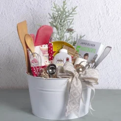 Metal Drinks Tub Round Chrome Hndl Sml White (36cmx22cmH)