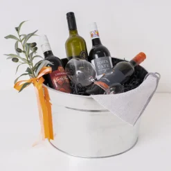 Metal Drinks Tub Round Chrome Hndl Sml Zinc (36cmx22cmH)