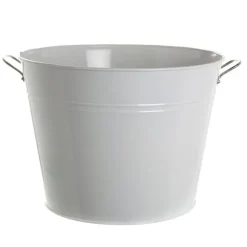 Metal Drinks Tub Round Chrome Handles White (41x30x30cmH)
