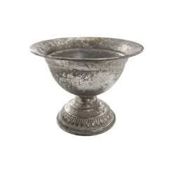 Metal Floral Wide Compote Urn Pewter Silver (20x15.5cmH)