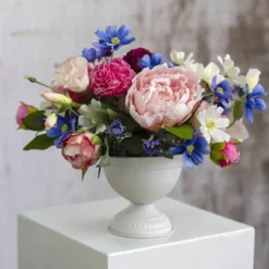 Metal Floral Wide Compote Urn White (20x15.5cmH)