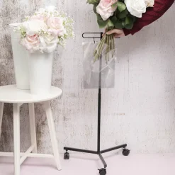 Metal Flower Bag Stand Black With Wheels (50cmWx82cmH)