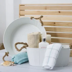 Metal Hamper Round Rope Handles White (30Dx12cmH)