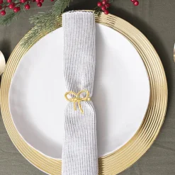 Metal Napkin Ring with Bow Pack 4 Gold (4.5cmD)