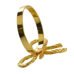 Metal Napkin Ring with Bow Pack 4 Gold (4.5cmD)