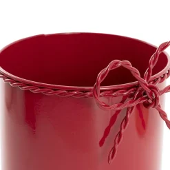 Metal Pot w Bow Red (13cmDx15cmH)