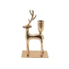 Metal Reindeer Taper Candle Holder Antique Gold (20cmH)