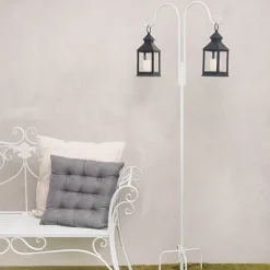 Metal Shepherd's Hook Stand Double White (180cmH)