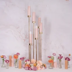 Metal Spiral Candelabra 6 Glass Candle Holder Gold (118cmH)