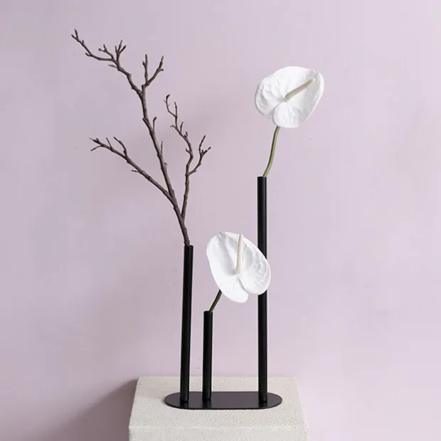 Metal Vase 3 Tubes Black (21x10x40cmH)