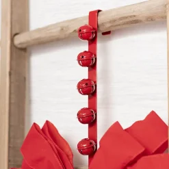 Metal Wreath Door Hanger w Bells Red (3.5x8x35cmH)