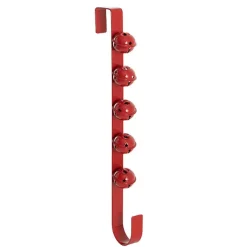Metal Wreath Door Hanger w Bells Red (3.5x8x35cmH)