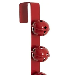 Metal Wreath Door Hanger w Bells Red (3.5x8x35cmH)