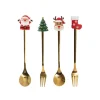 Mini Spoon & Fork Christmas Set 4 Gold (15cmH)