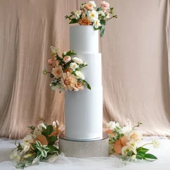 Mirror Diamond Round Platform Riser Silver (30cmDx12cmH)