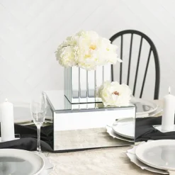 Mirror Glass Square Platform Riser Silver (30.5x15cmH)