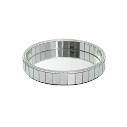 Mirror Tray Round Strip Bevelled Edge Silver (30cmDx5cmH)