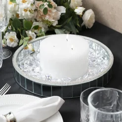 Mirror Tray Round Strip Bevelled Edge Silver (30cmDx5cmH)