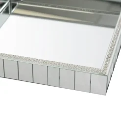 Mirror Tray Square Strip Bevelled Edge Silver (30x30x5cmH)