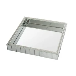Mirror Tray Square Strip Bevelled Edge Silver (30x30x5cmH)