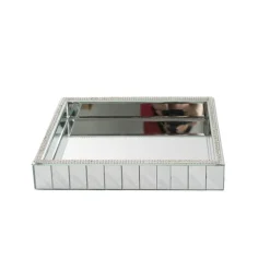 Mirror Tray Square Strip Bevelled Edge Silver (30x30x5cmH)