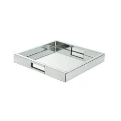 Mirror Tray Square w Handle Silver (35x35x5cmH)