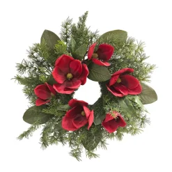 Mixed Fern Red Magnolia Wreath Green (56cmD)