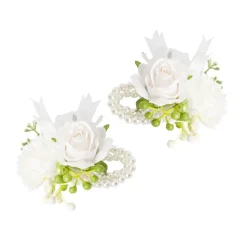 Mixed Flower Pearl Corsage Bracelet Pack 2 White (12cmH)