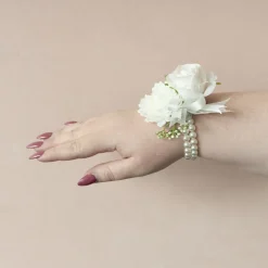 Mixed Flower Pearl Corsage Bracelet Pack 2 White (12cmH)