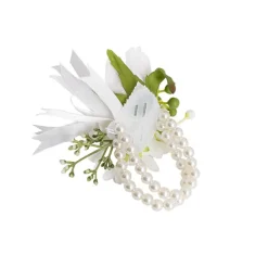 Mixed Flower Pearl Corsage Bracelet Pack 2 White (12cmH)