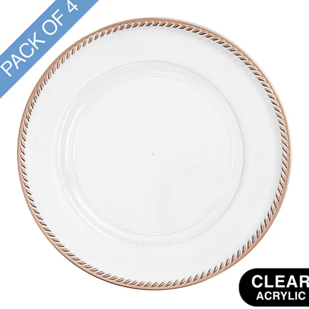 Modern Rose Gold Rim Charger Plate Pack 4 Clear (33cmD)