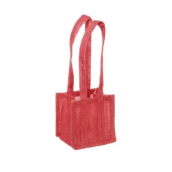 Natural Jute Posy Bag Plastic Liner Red 13.5x13.5x13.5cmH