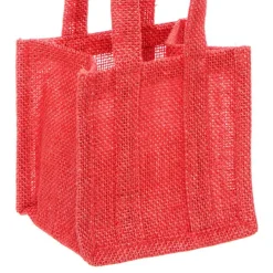 Natural Jute Posy Bag Plastic Liner Red 13.5x13.5x13.5cmH