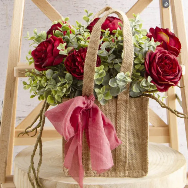 Natural Jute Posy Bag With Plastic Liner (18x16.5x17cmH)