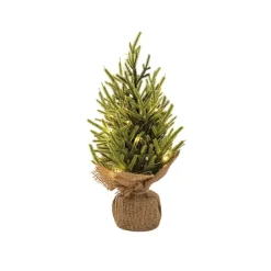 Norway Spruce Pine LED Burlap Table Top Tree Green (35cmH)