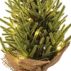 Norway Spruce Pine LED Burlap Table Top Tree Green (35cmH)