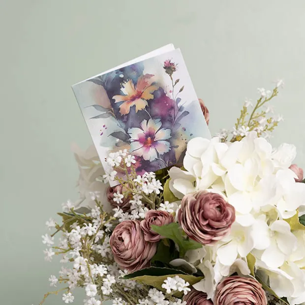 Nouvelle Card & Envelope Watercolour Cosmos Pk25(10x10cmH)