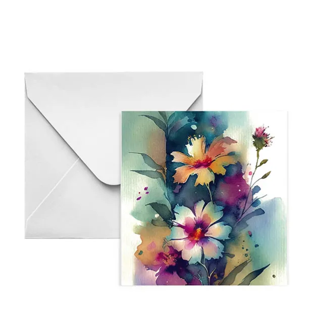 Nouvelle Card & Envelope Watercolour Cosmos Pk25(10x10cmH)