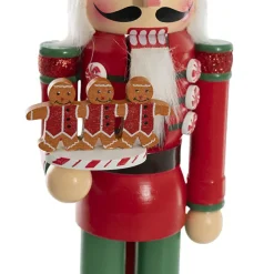 Nutcracker Holding Gingerbread Man Red & Green (36cmH)