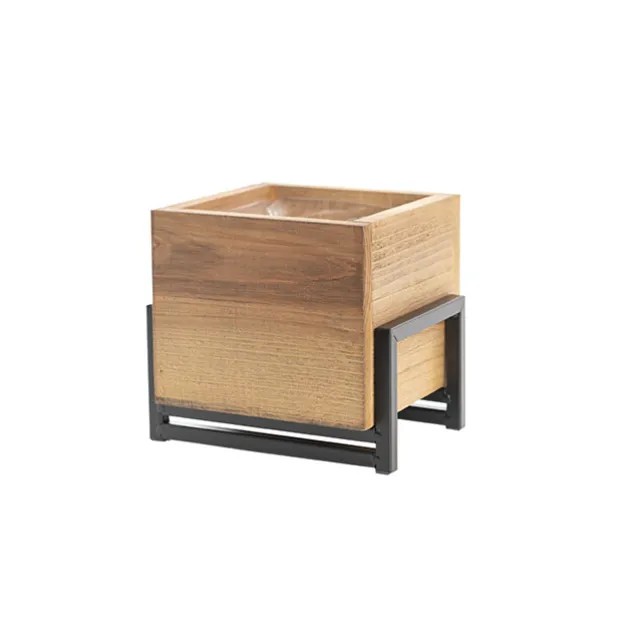 Organic Reclaimed Wooden Pot Planter With Stand 18x16x18cmH