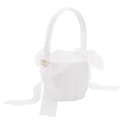 Organza Embellished Flower Girl Basket White (12.5cmDx22cmH)
