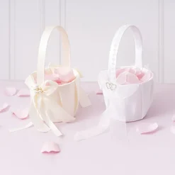 Organza Embellished Flower Girl Basket White (12.5cmDx22cmH)