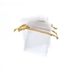 Organza Gift Bag Small White Gold Pack 10 (7.5x10cmH)